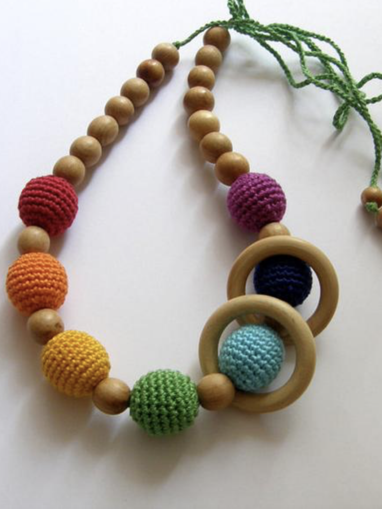 Rainbow Juniper Nursing Necklace with Wooden Rings